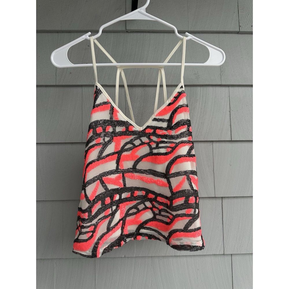 ASTR the Label Neon Pink Black Sequin Tank Top‎ XSmall